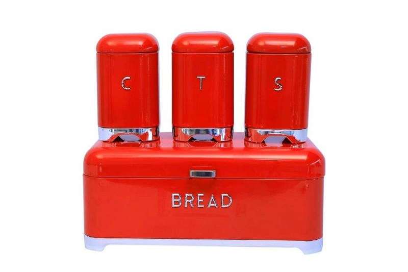 SMTE GB Royal Tea Coffee Sugar and Bread Bin Set - Red with keychain
