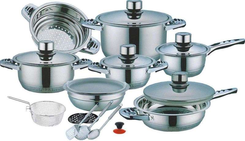 SMTE 21 Piece Stainless Steel Cookware Pot Set with keychain