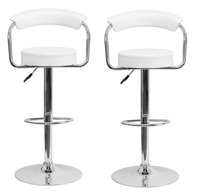 SMTE Bar / kitchen Counter Stools with Armrests - Set of 2 ? White Colour 3.6 with keychain