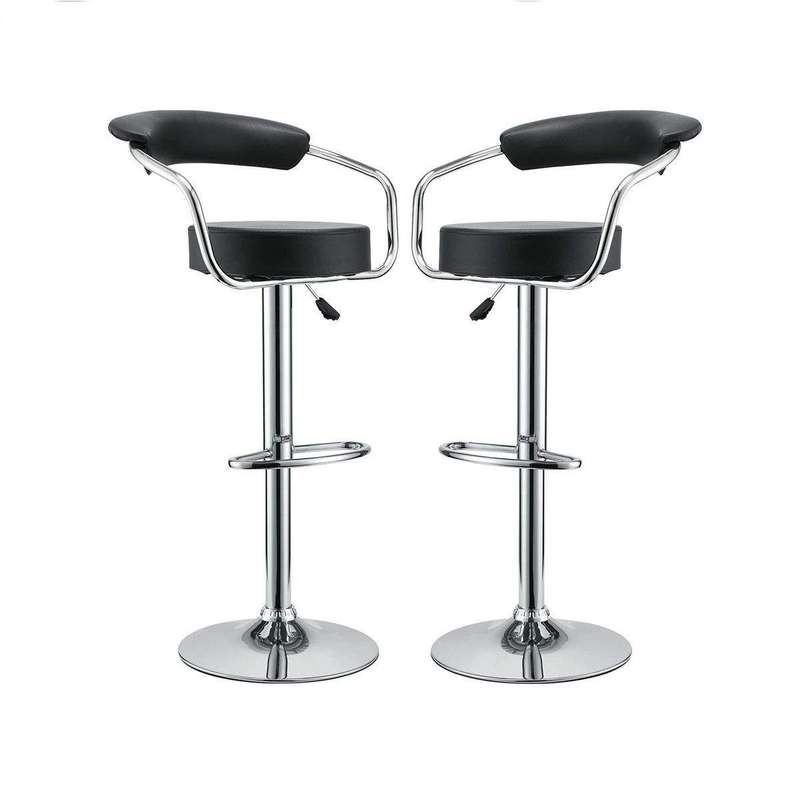 SMTE Bar Stools with Arms and Chrome Base - Set of 2 - Black with keychain