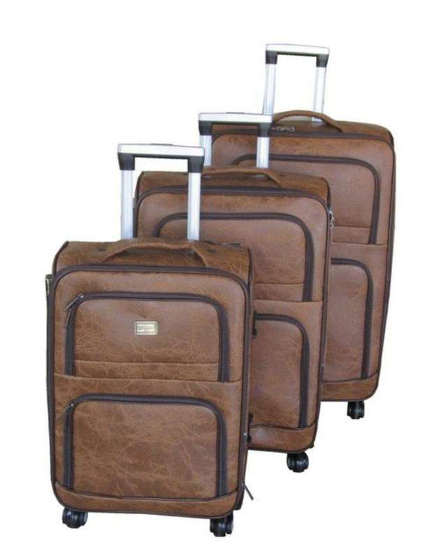 SMTE Acesa Quality Luggage Set of 3 PU Leather Travel Suitcase Set - Brown with keychain