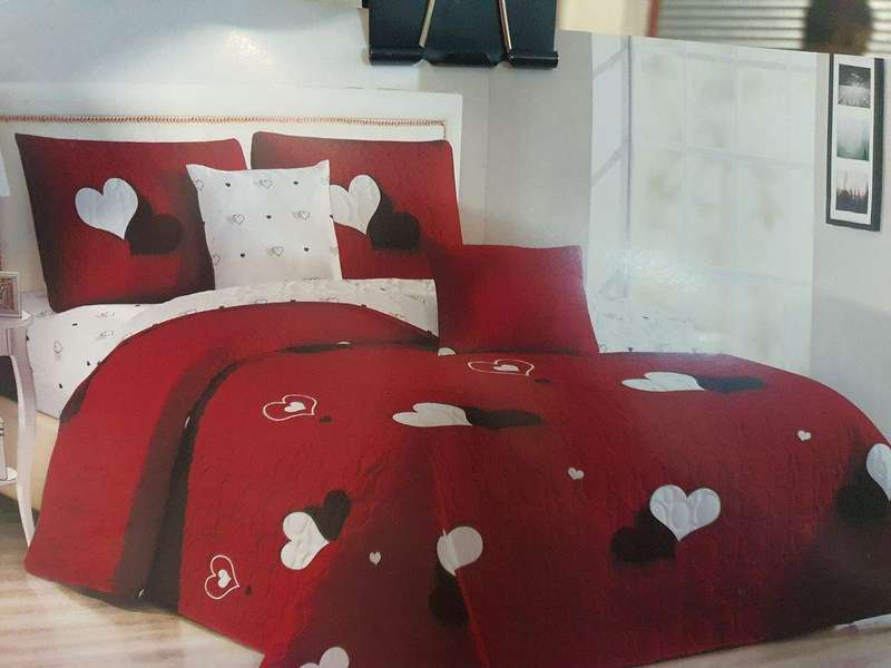 SMTE Asa Premium Bedspread Set Queen 5 Piece Microfiber Chofila Heart with keychain