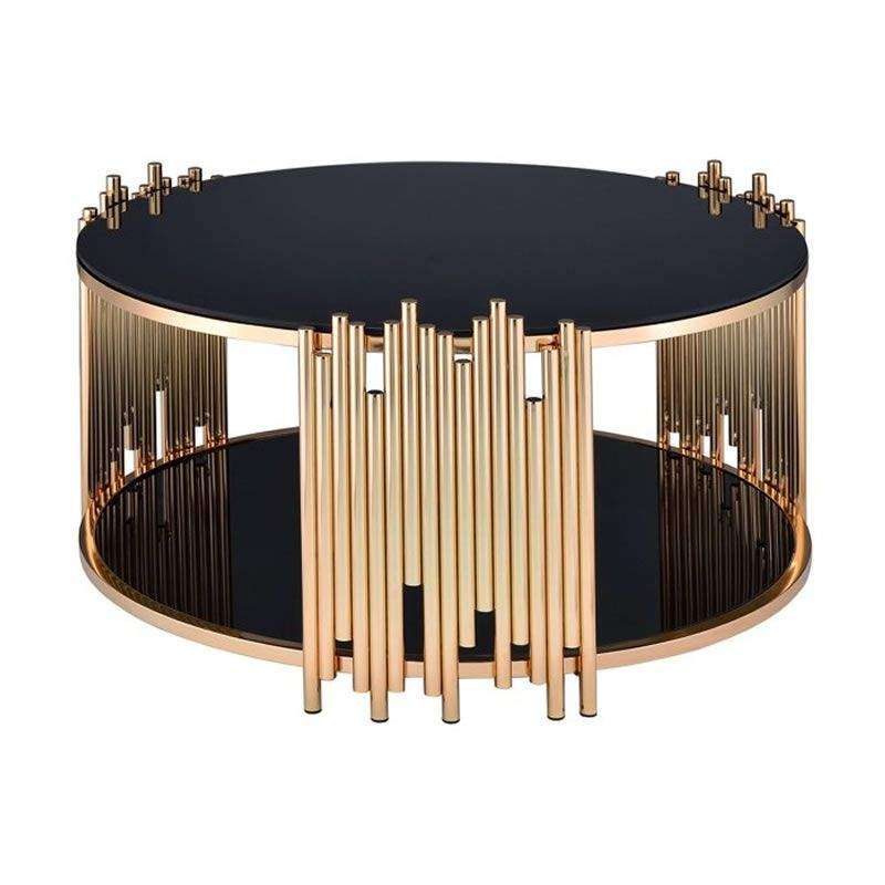 SMTE Modern Round Centre Gold and Black Coffee Table with keychain
