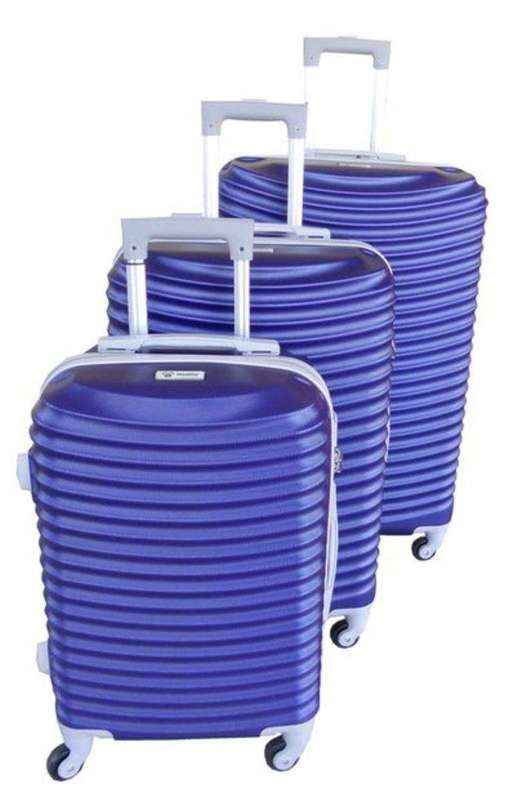 SMTE Asa 3 Piece Quality Hard Outer Shell Ringletted Lightweight Luggage Set - Blue with keychain