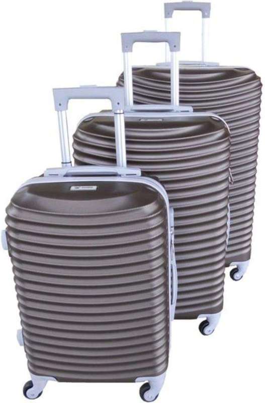 SMTE Asa 3 Piece Quality Hard Outer Shell Ringletted Lightweight Luggage Set - Brown with keychain