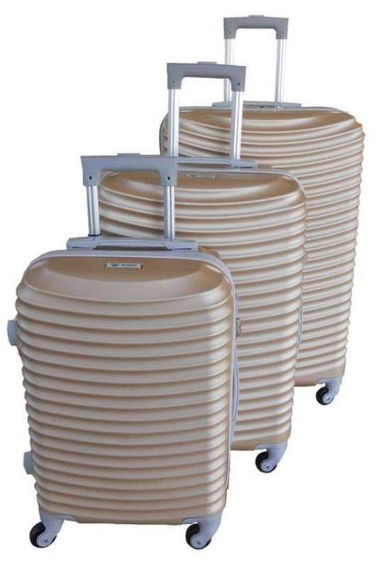 SMTE Asa 3 Piece Quality Hard Outer Shell Ringletted Lightweight Luggage Set - Gold with keychain