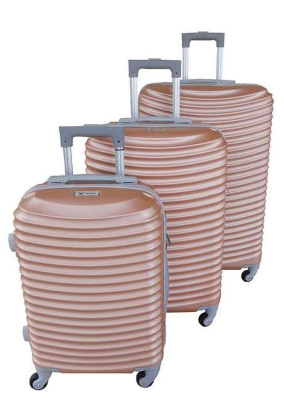 SMTE Asa 3 Piece Quality Hard Outer Shell Ringletted Lightweight Luggage Set - Pink with keychain