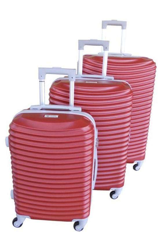 SMTE Asa 3 Piece Quality Hard Outer Shell Ringletted Lightweight Luggage Set - Red with keychain