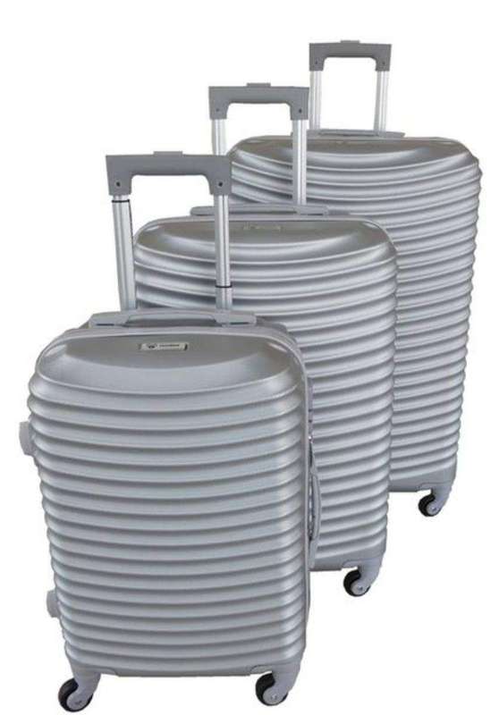 SMTE Asa 3 Piece Quality Hard Outer Shell Ringletted Lightweight Luggage Set - Silver with keychain