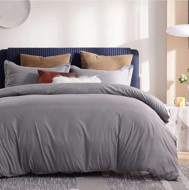 SMTE High Quality Fabric Ace Duvet Covet Set - Grey - Double with keychain
