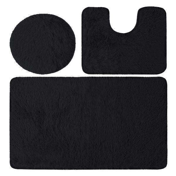 SMTE 3 Piece Toilet Seat & Bathroom Mats Set - Black with keychain