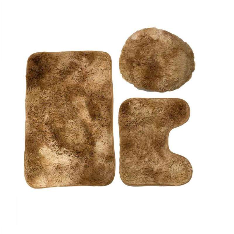 SMTE 3 Piece Toilet Seat & Bathroom Mats Set - Brown with keychain