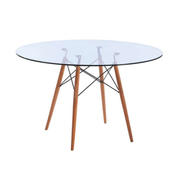 SMTE 80cm Glass Table With Wooden Legs with keychain