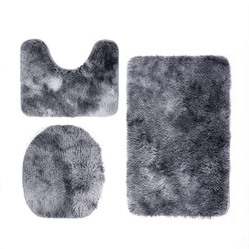 SMTE 3 Piece Toilet Seat & Bathroom Mats Set - Grey, Black with keychain