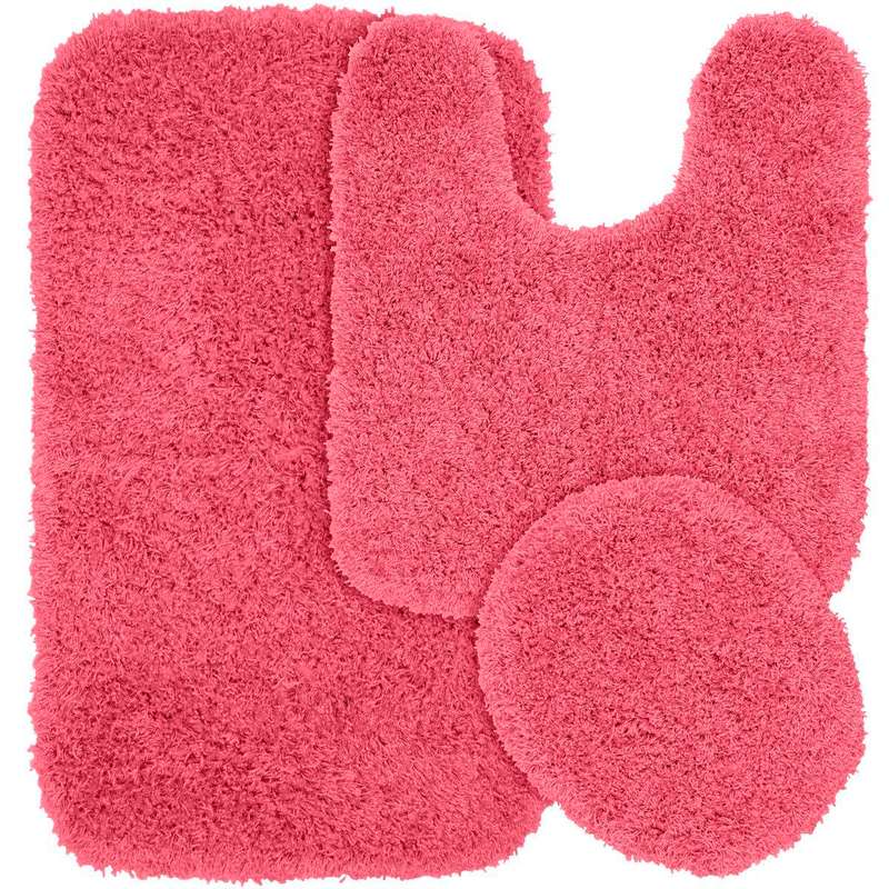 SMTE 3 Piece Toilet Seat & Bathroom Mats Set - Pink with keychain