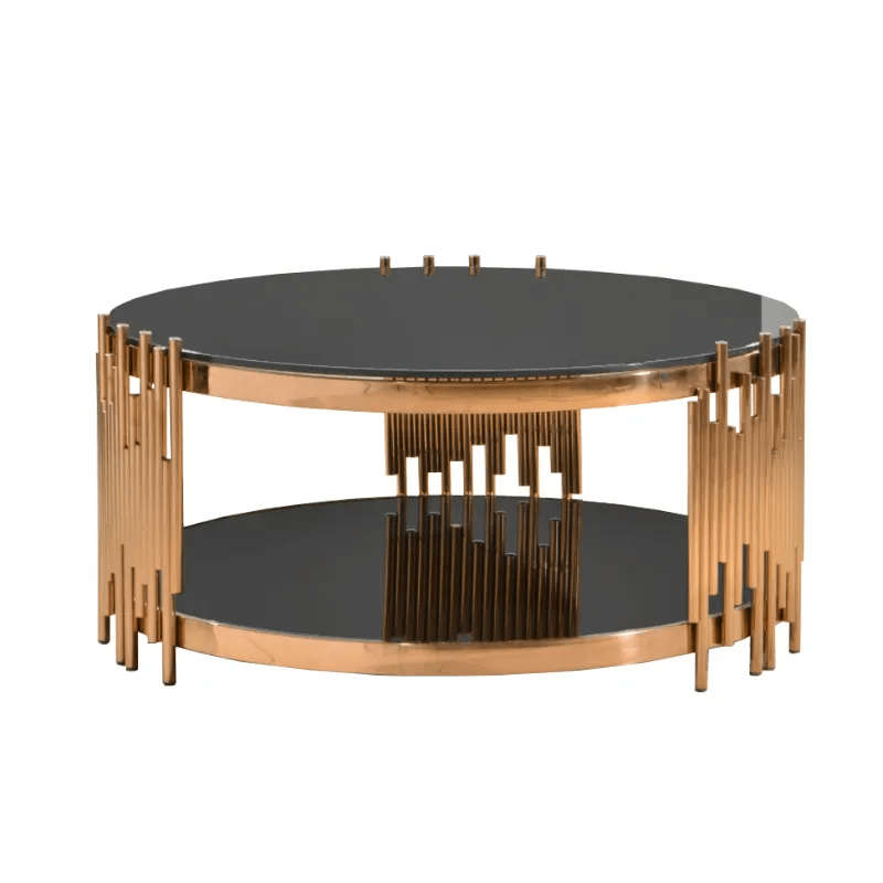 SMTE Coffee Tables - Rounded Tempered Glass Top - Gold Base with keychain