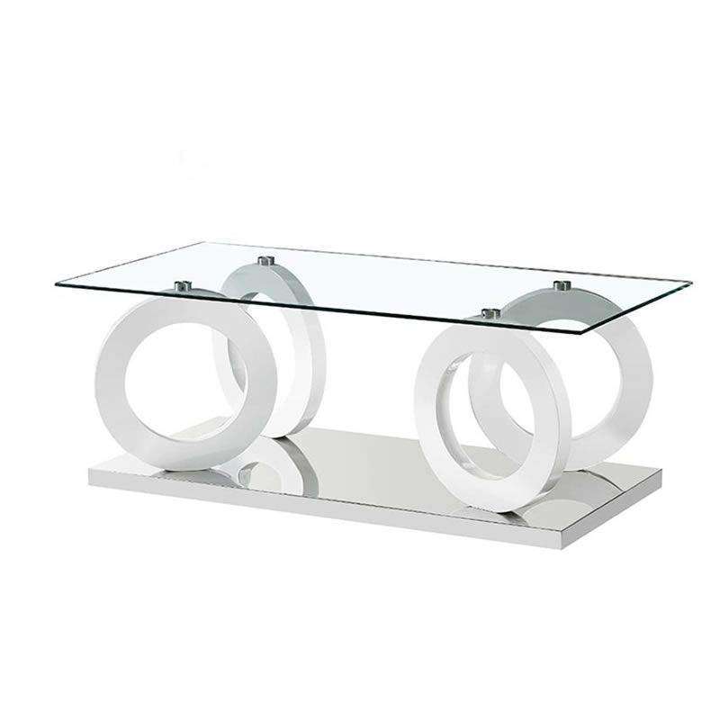 SMTE Rectangle Clear Glass for Classy and Modern look Coffee Table-CT632 - White with keychain
