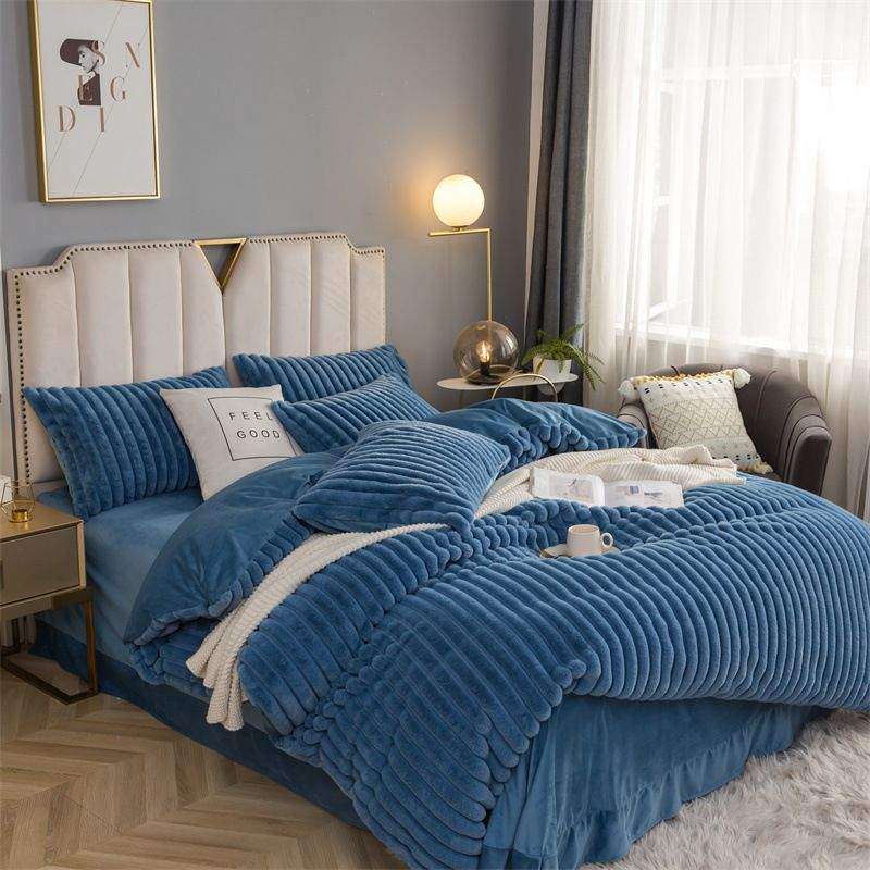 SMTE Magical Fluffy 4 Piece Duvet Cover Set - Blue with keychain