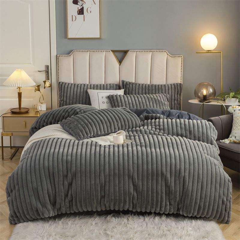 SMTE Magical Fluffy 4 Piece Duvet Cover Set - Grey with keychain