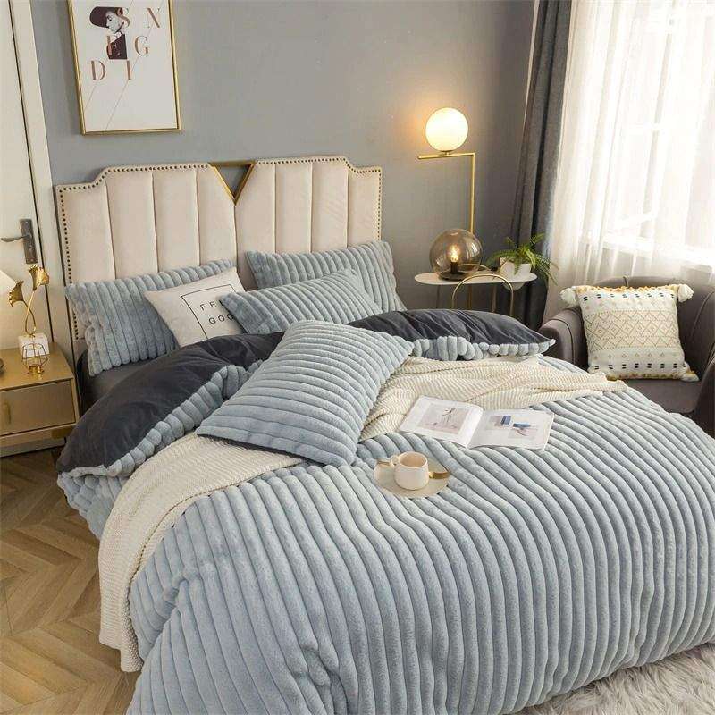 SMTE Cherry Mart,Magical Fluffly 4 Piece Duvet Cover Set Light Grey with keychain