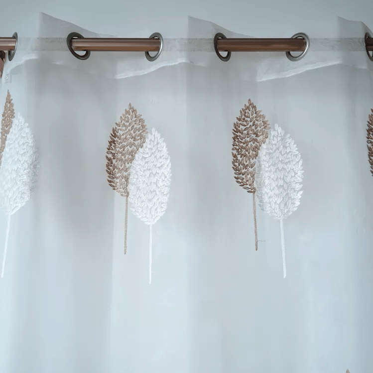 SMTE Elyet Desgin Curtain Lace White with Brown Leaf - 250 L x 500 W cm with keychain