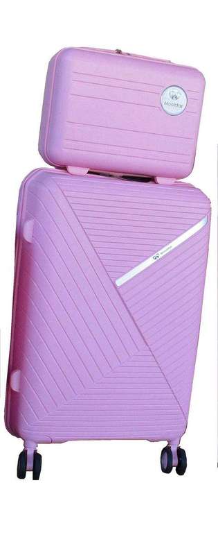 SMTE Unbreakable Travel Luggage 2 Piece Suitcases Spinner - 28" - Pink with keychain