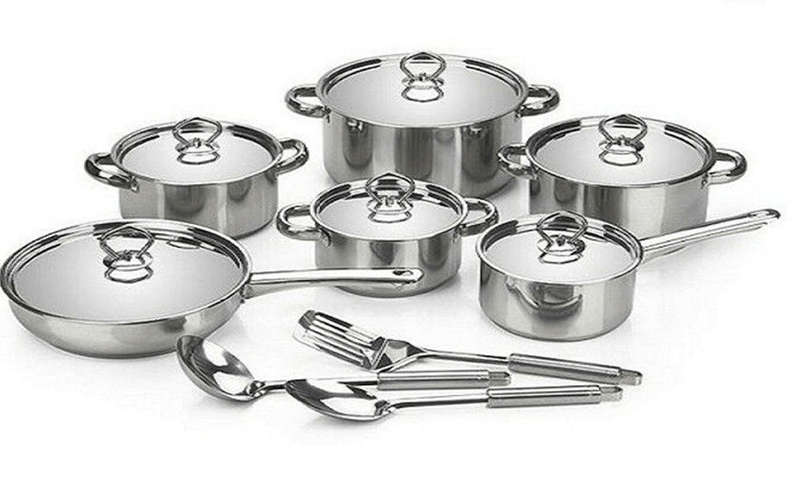 SMTE Heavy Bottom Stainless Steel Cookware Set-15 Pieces with keychain