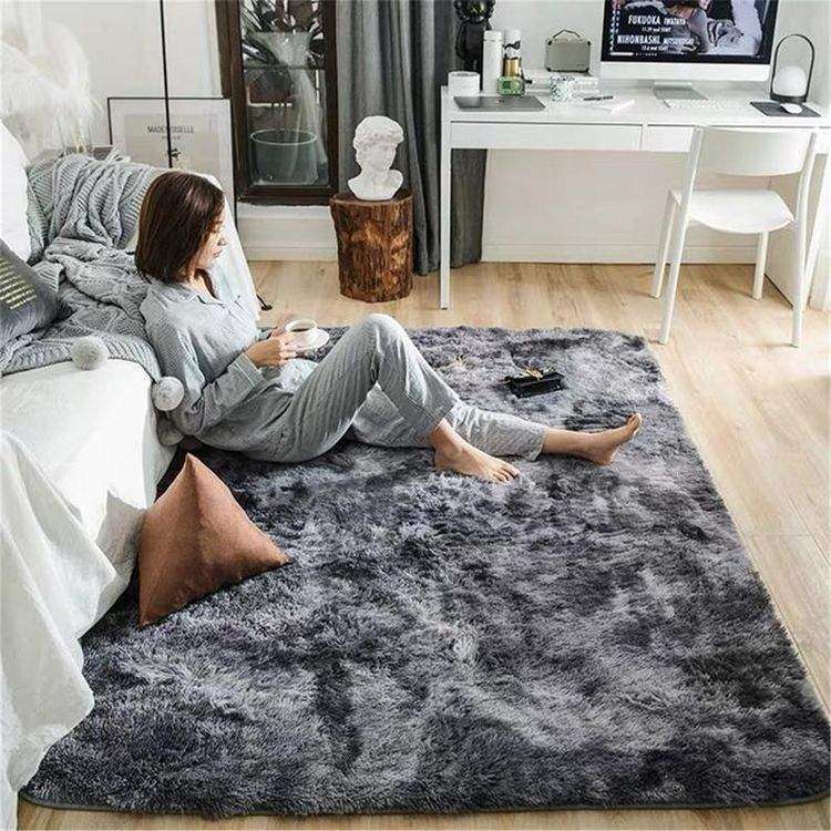 SMTE Fluffy Rugs Grey Carpets with keychain