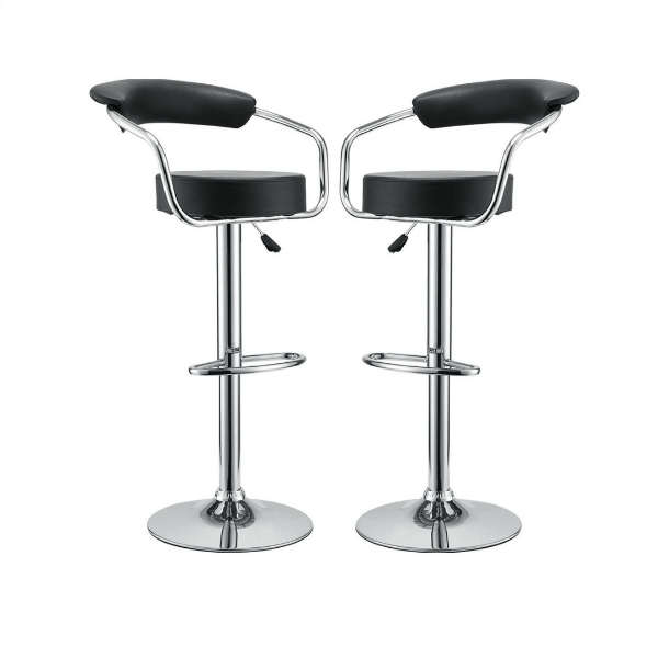 SMTE Bar Stools with Arms and Chrome Base - Set of 2 - Black with keychain
