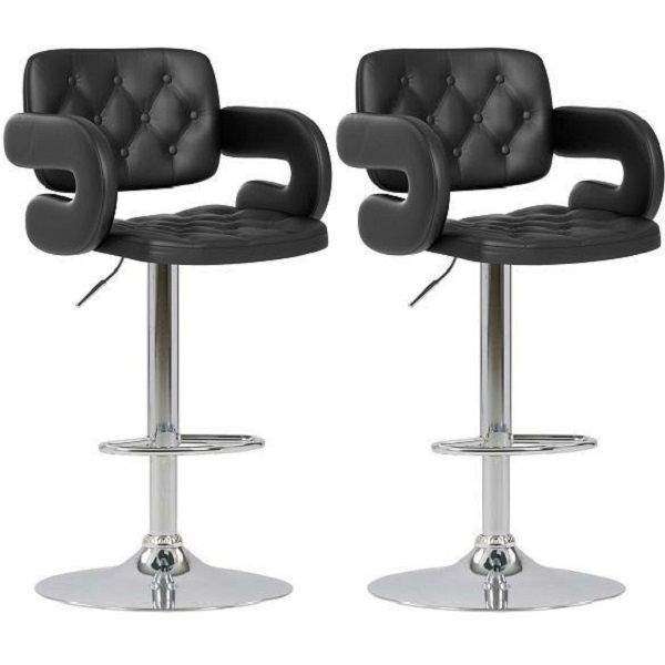 SMTE Pair of - MAK Faux Leather Luxury Barstools with armrests - Black with keychain