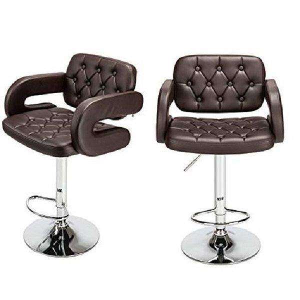 SMTE Pair of - MAK Faux Leather Luxury Barstools with armrests - Brown with keychain