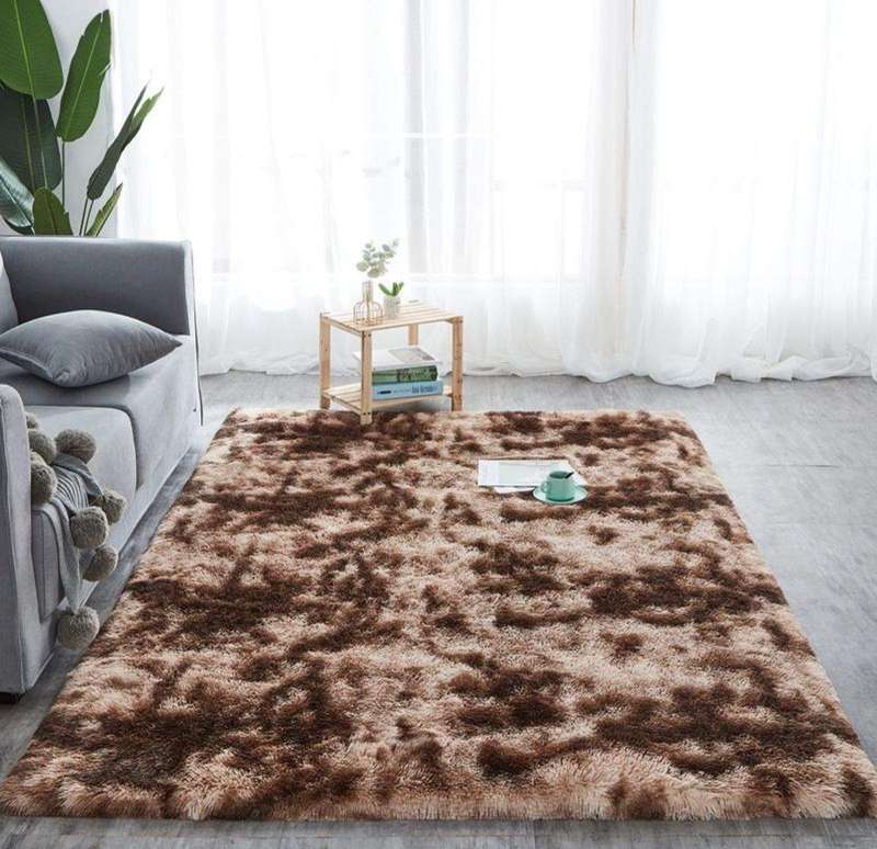 SMTE Large Premium Fluffy Carpet/Rug - 200 x 150 cm - Coffee Mix with keychain