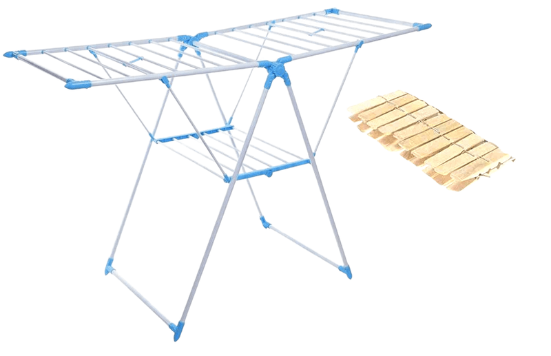 SMTE Metalic Clothes Drying Rack With clothesPegs - White, Blue with keychain