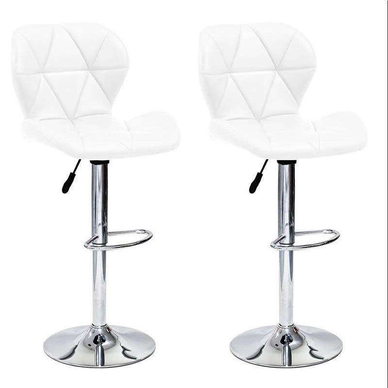 SMTE Modern and Stylish Diamond Padded Kitchen and Bar Stool - White with keychain