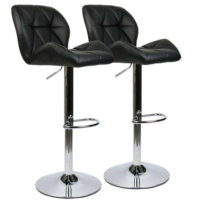 SMTE Adjustable Modern Kitchen and Bar Padded Stools - Set of 2 - Black with keychain