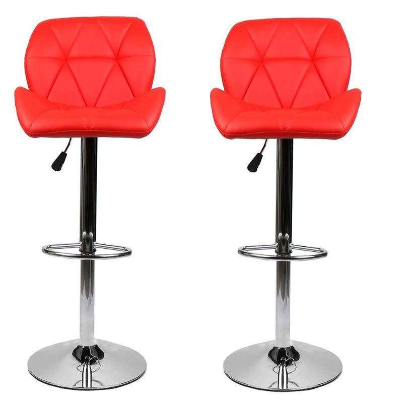 SMTE Adjustable Modern Kitchen and Bar Padded Stools - Set of 2 - Red with keychain