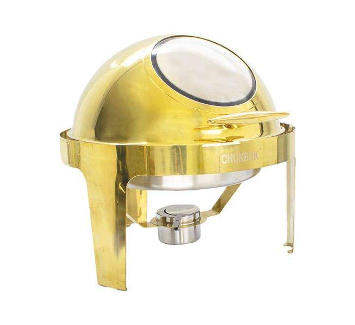 SMTE Chafing Dish 47x44cm Round with Window & Roll Top Lid Gold with keychain