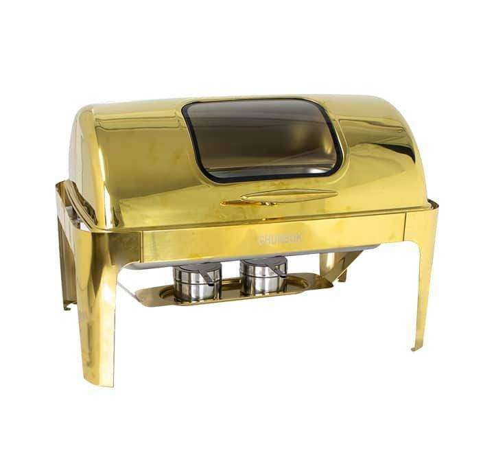 SMTE Chafing Dish 62x42x42cm Rectangular with Window & Roll Top Lid Gold with keychain