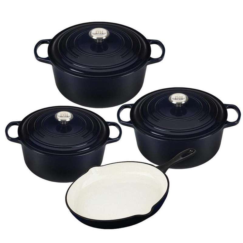 SMTE Dream Home High-Quality Cast Iron Enamel Dutch Oven Casserole Set - 7 Piece with keychain