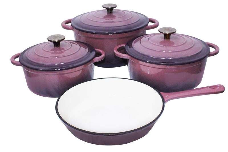 SMTE Stunning - 7 Piece New Design Dutch Pot Cookware Sets Cast Iron - Fig with keychain