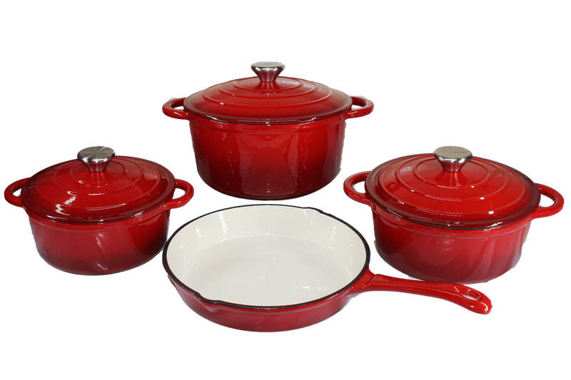 SMTE GB 7psc Cast Iron Pot set/Cookware Set - Red with keychain