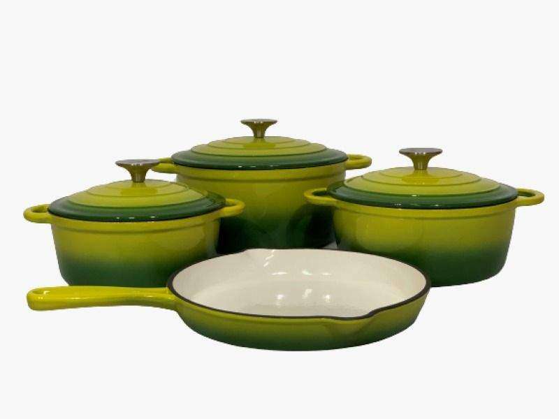 SMTE Authentic Cast Iron Dutch Oven Cookware Pot 7 Pcs Set - Green with keychain