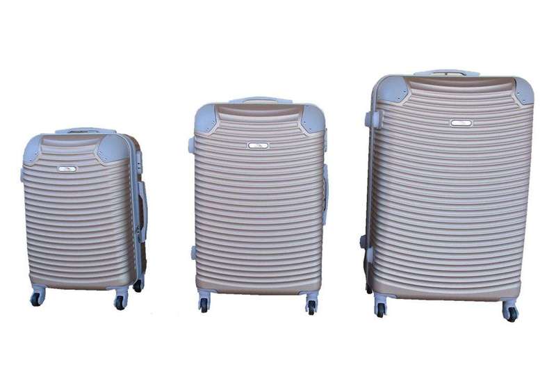 SMTE 3 Piece Hard Outer Shell Lightweight Luggage Set - Gold with keychain