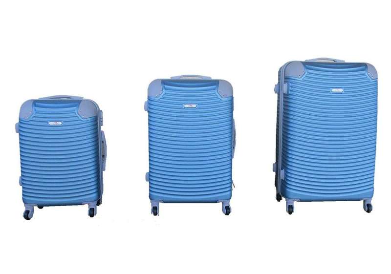 SMTE 3 Piece Hard Outer Shell Lightweight Luggage Set - Light Blue with keychain