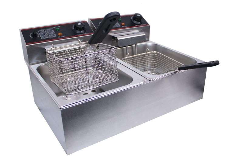 SMTE 12 Liter 5000W Stainless Double Tank Electric Chips Fryer - 6L + 6L with keychain