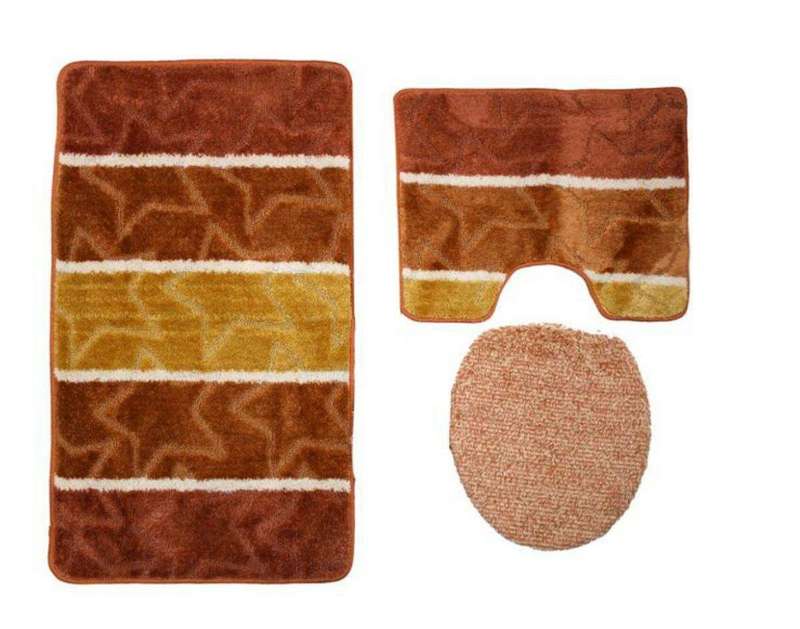 SMTE Dream World 3pc Turkish Toilet Mat & Cover Set with Non-Slip Under P/O/G with keychain
