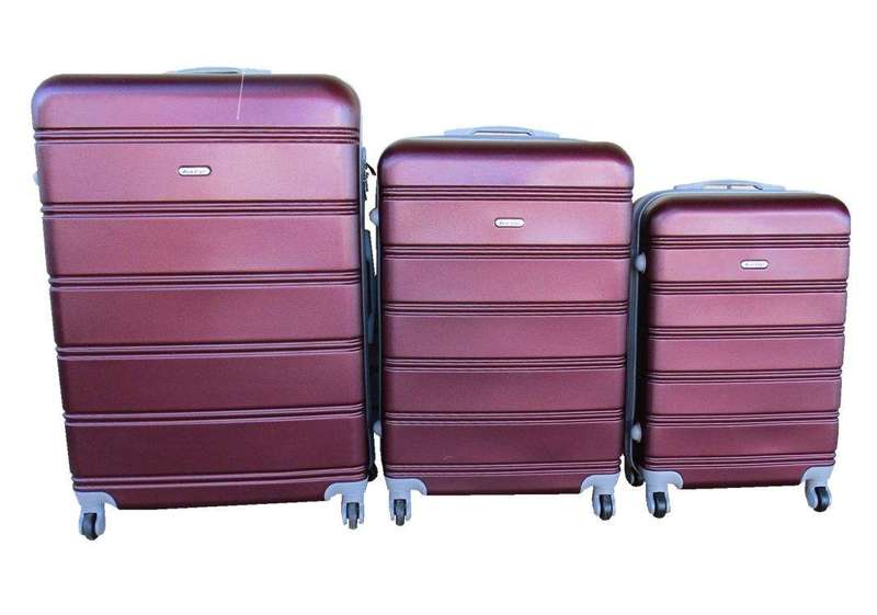 SMTE 3 Piece Hard Outer Shell Premium Lightweight Luggage Set - Maroon with keychain