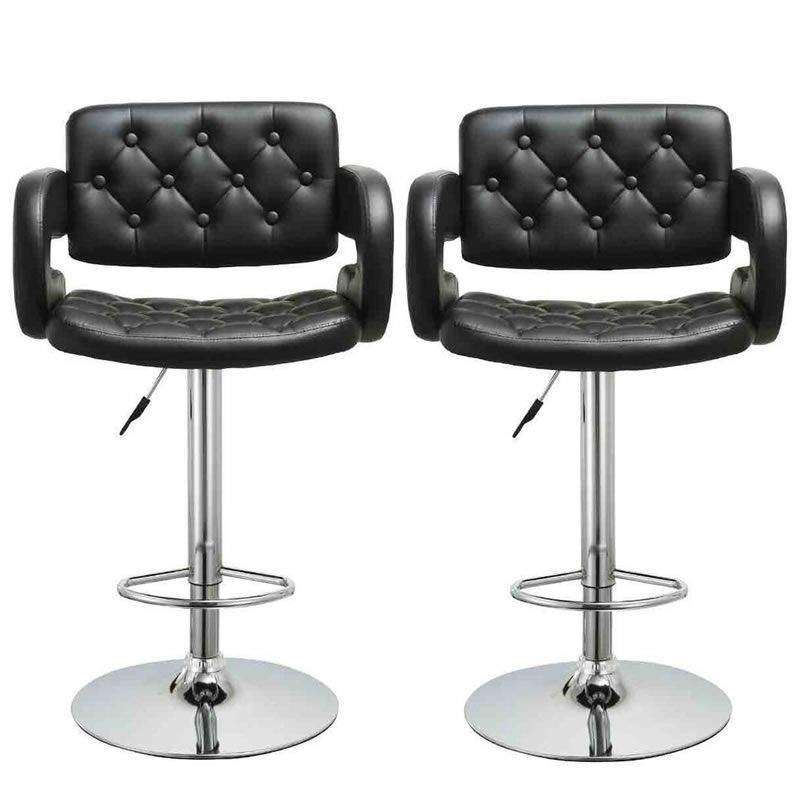 SMTE 2 Piece Luxury Leather Metal Swivel Bar Stool - Black with keychain
