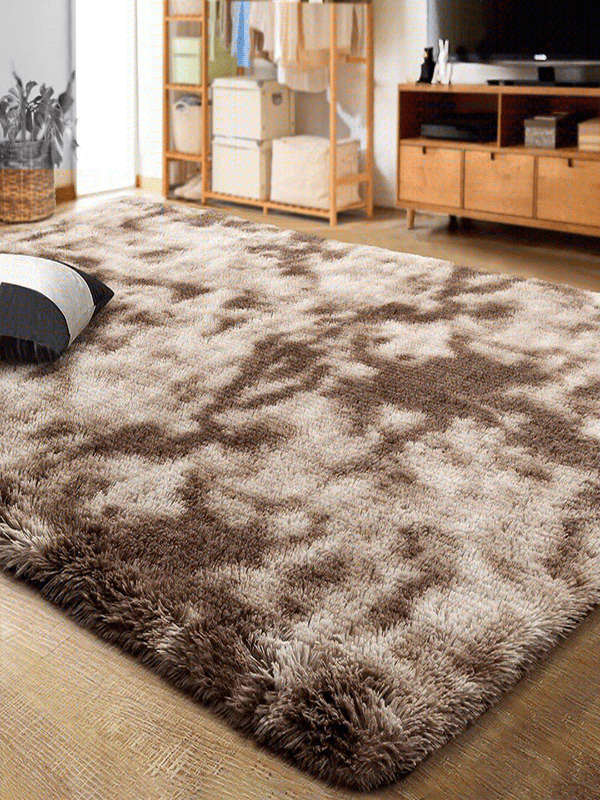 SMTE Shaggy Fluffy Dark Brown Rug with keychain