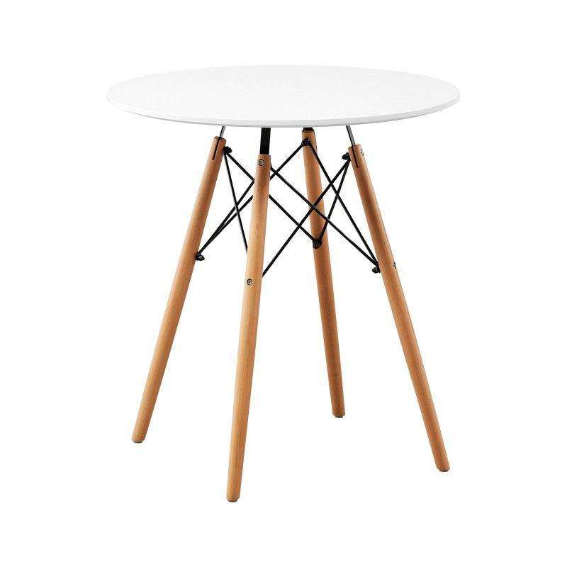 SMTE 75cm Minimalist Design Wooden Legs Round Cafe Dining Table - White with keychain